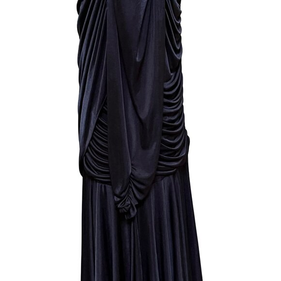 Vtg 80's Black Drape Dress Plus 22.5 Handkerchief Hem Whimsigoth Vamp Fairygoth - Picture 6 of 10